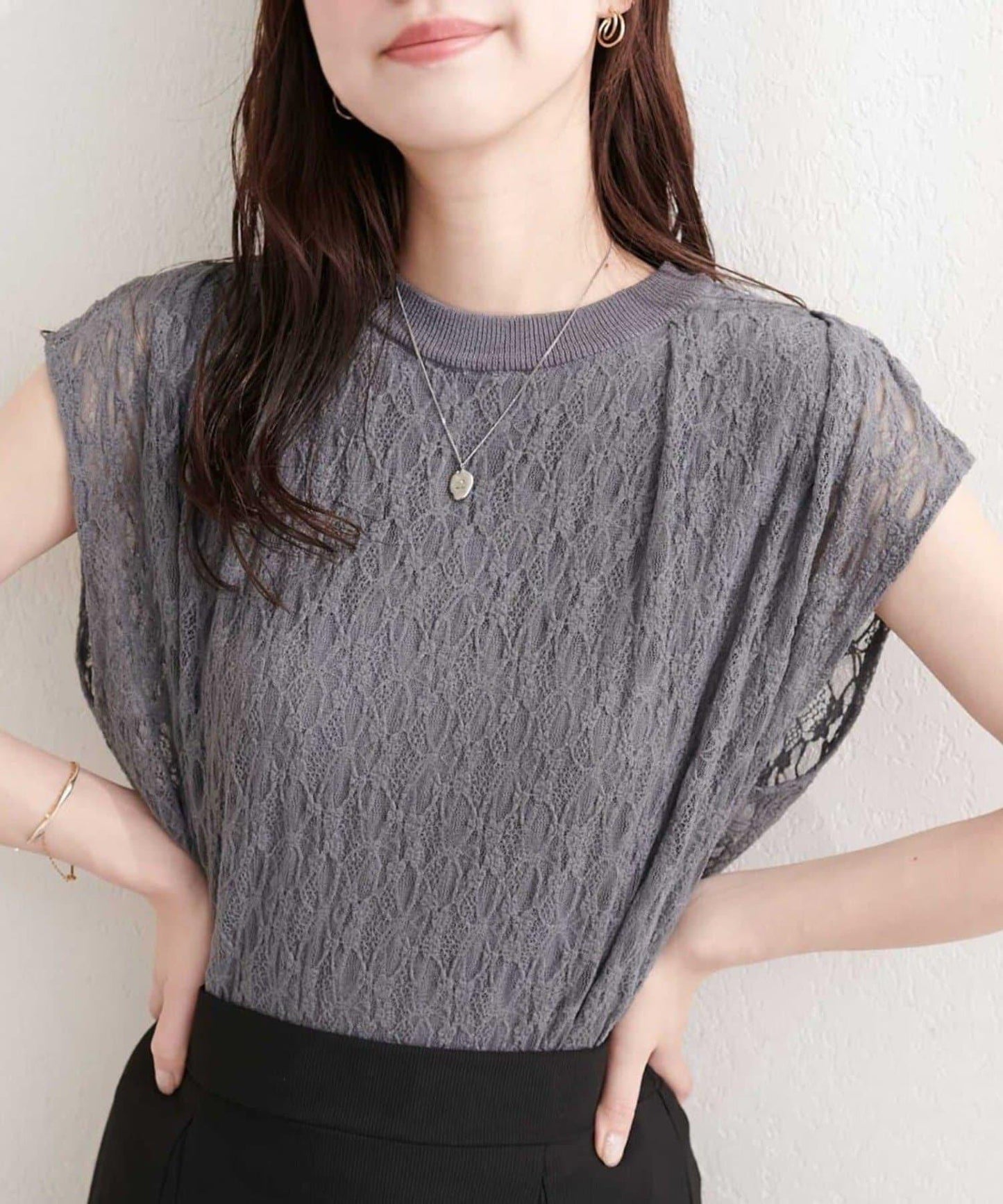 natural couture 接觸冷感蕾絲疊層針織衫