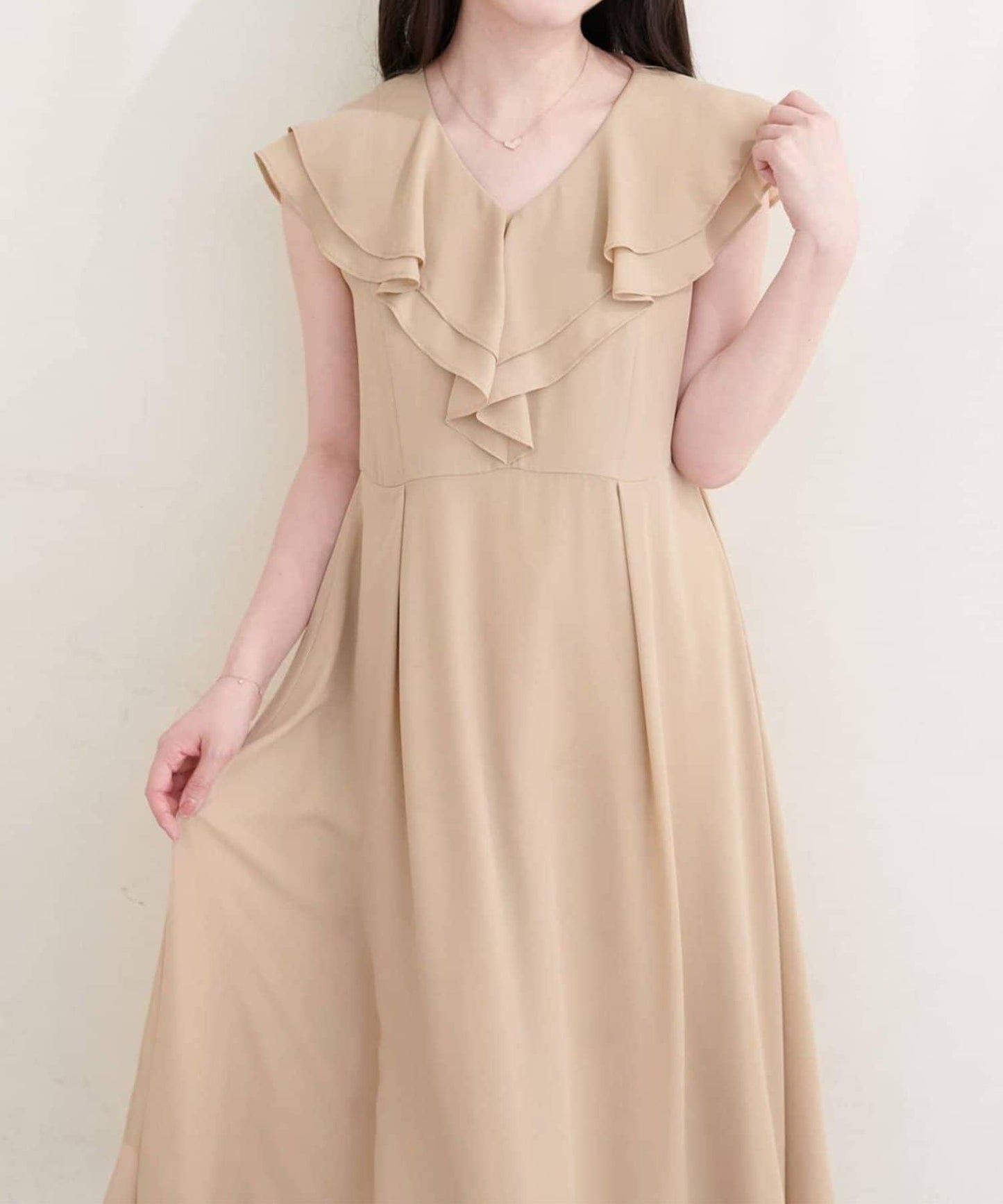 natural couture 荷葉邊領無袖連衣裙