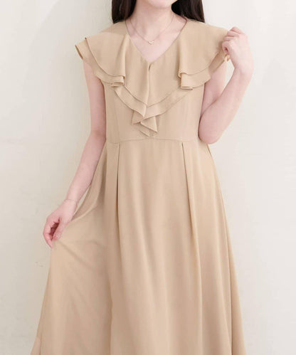 natural couture 荷葉邊領無袖連衣裙