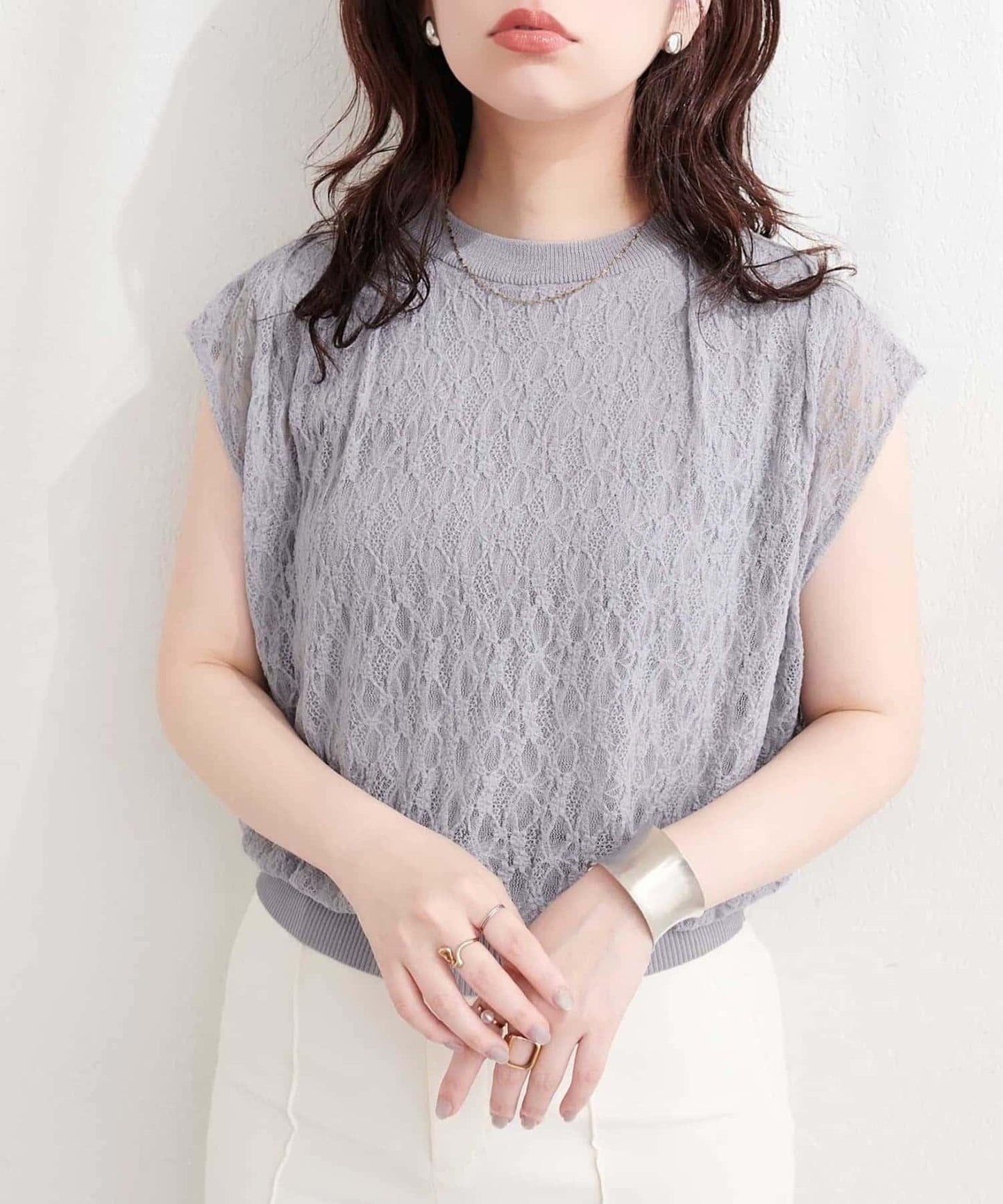 natural couture 接觸冷感蕾絲疊層針織衫