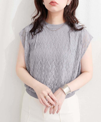 natural couture 接觸冷感蕾絲疊層針織衫