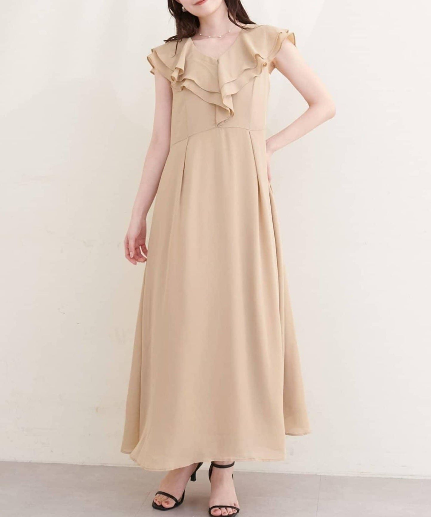 natural couture 荷葉邊領無袖連衣裙