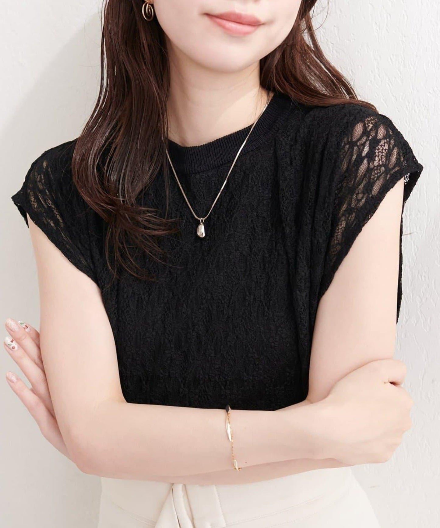 natural couture 接觸冷感蕾絲疊層針織衫
