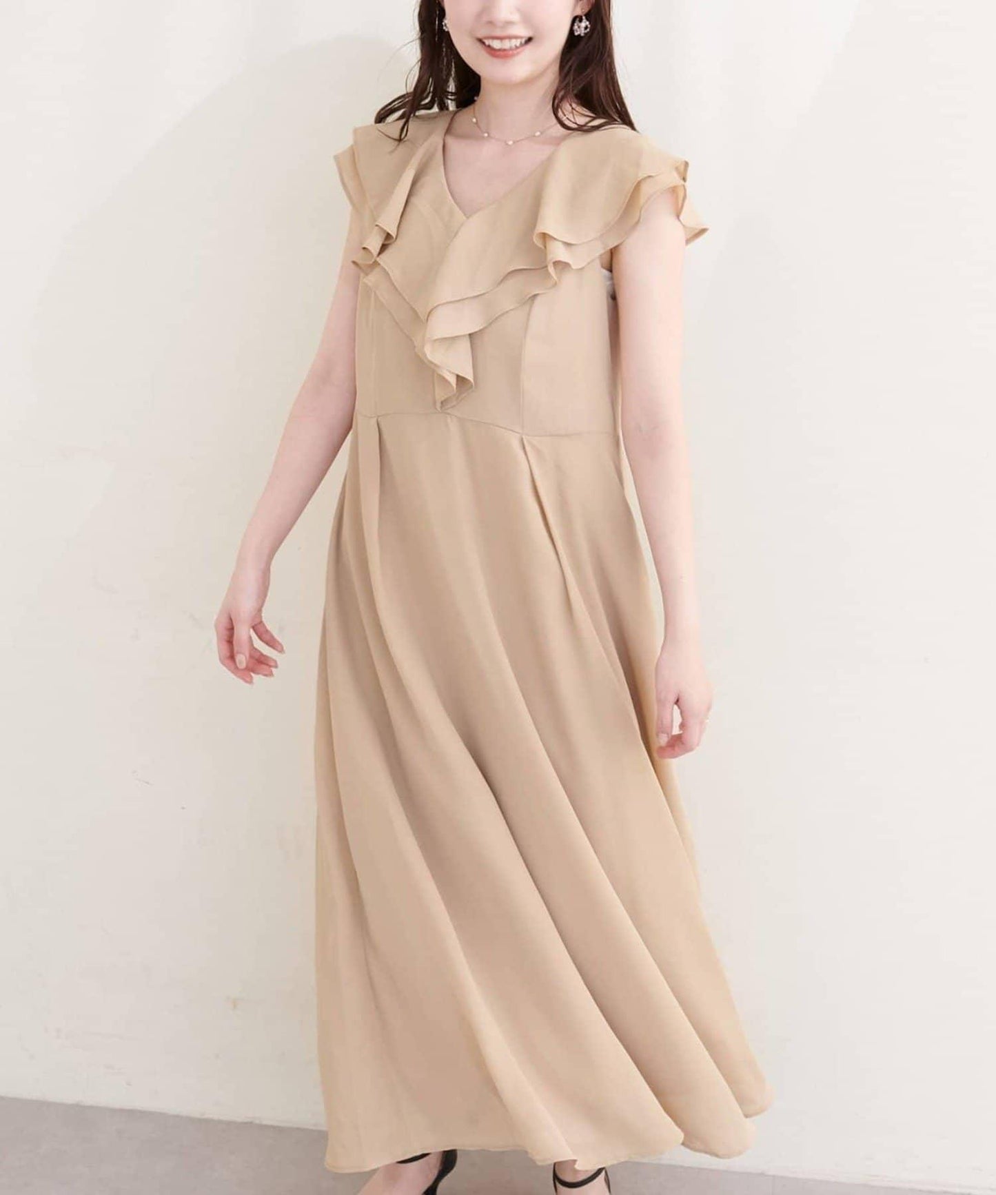 natural couture 荷葉邊領無袖連衣裙