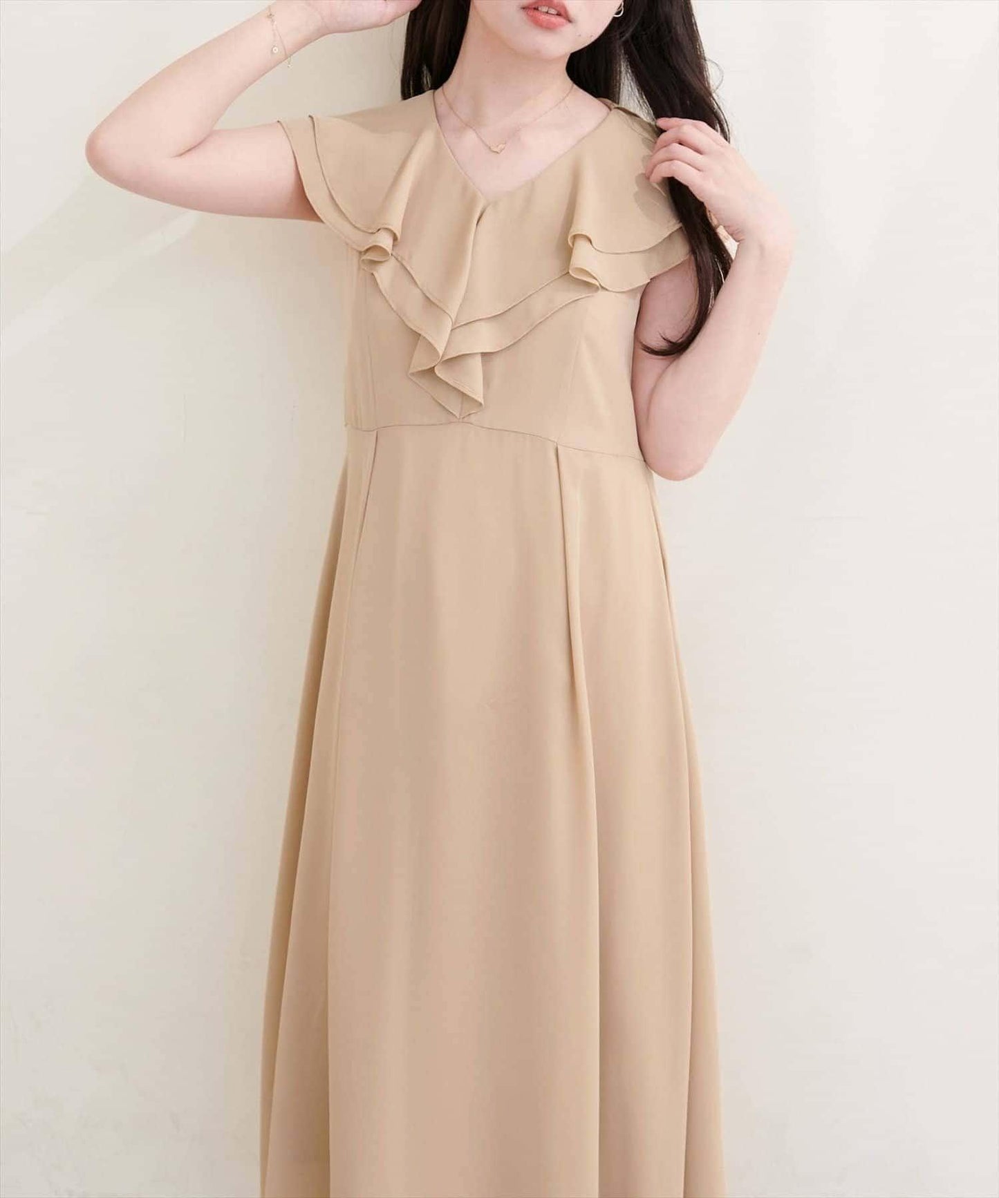 natural couture 荷葉邊領無袖連衣裙