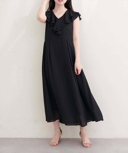 natural couture 荷葉邊領無袖連衣裙