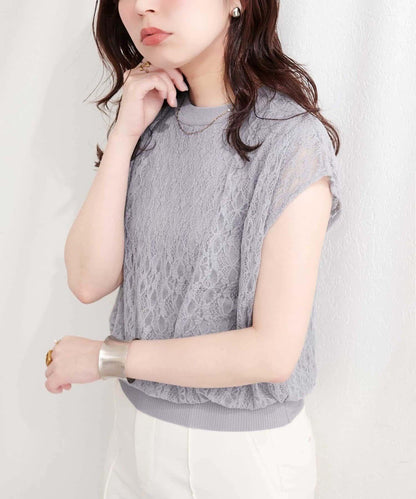 natural couture 接觸冷感蕾絲疊層針織衫