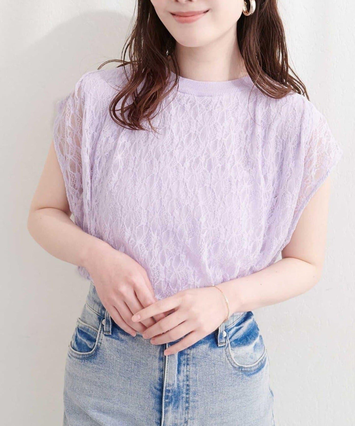 natural couture 接觸冷感蕾絲疊層針織衫