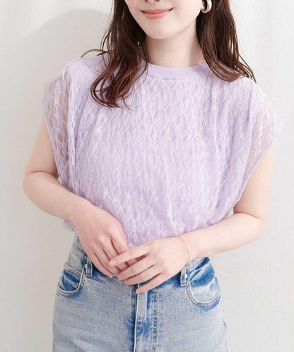 natural couture 接觸冷感蕾絲疊層針織衫