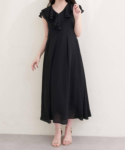 natural couture 荷葉邊領無袖連衣裙