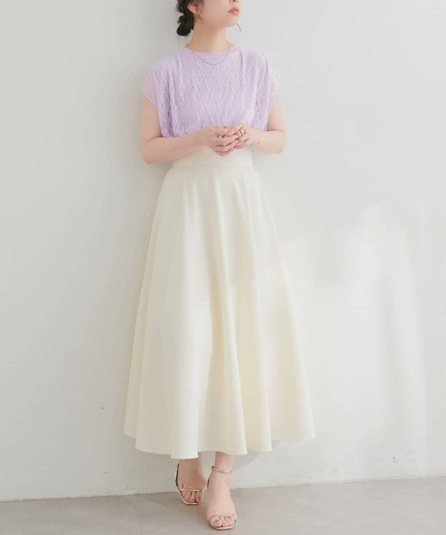 natural couture 接觸冷感蕾絲疊層針織衫
