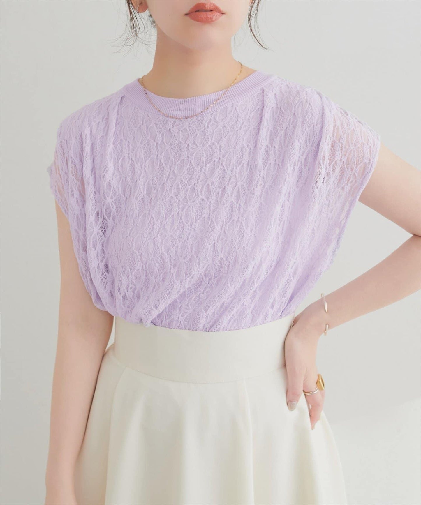 natural couture 接觸冷感蕾絲疊層針織衫