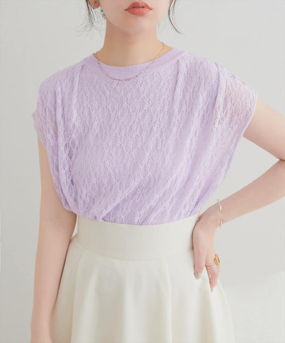 natural couture 接觸冷感蕾絲疊層針織衫