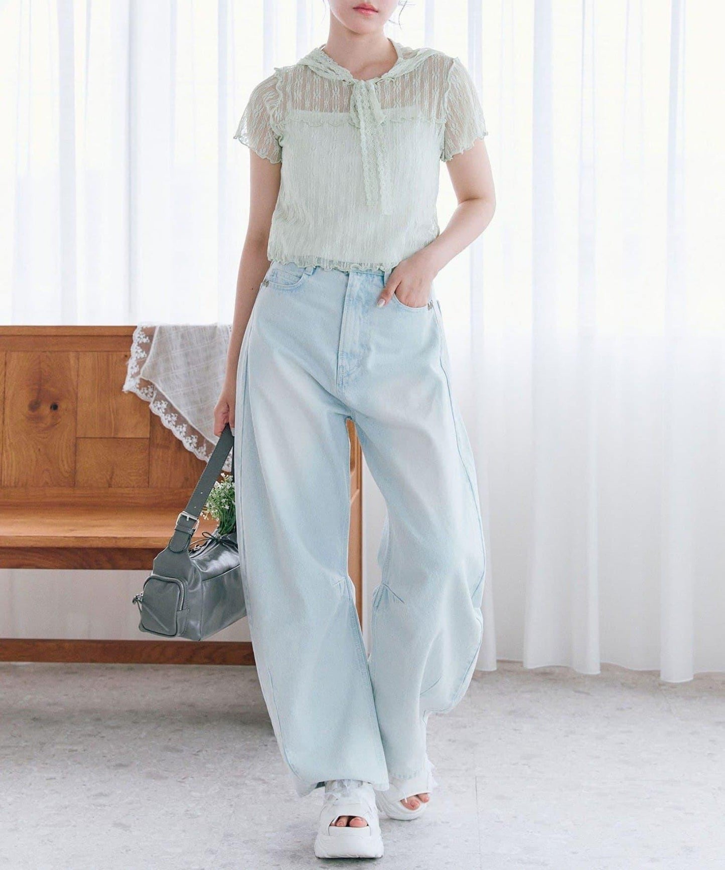 OLIVE des OLIVE 連帽蕾絲上衣