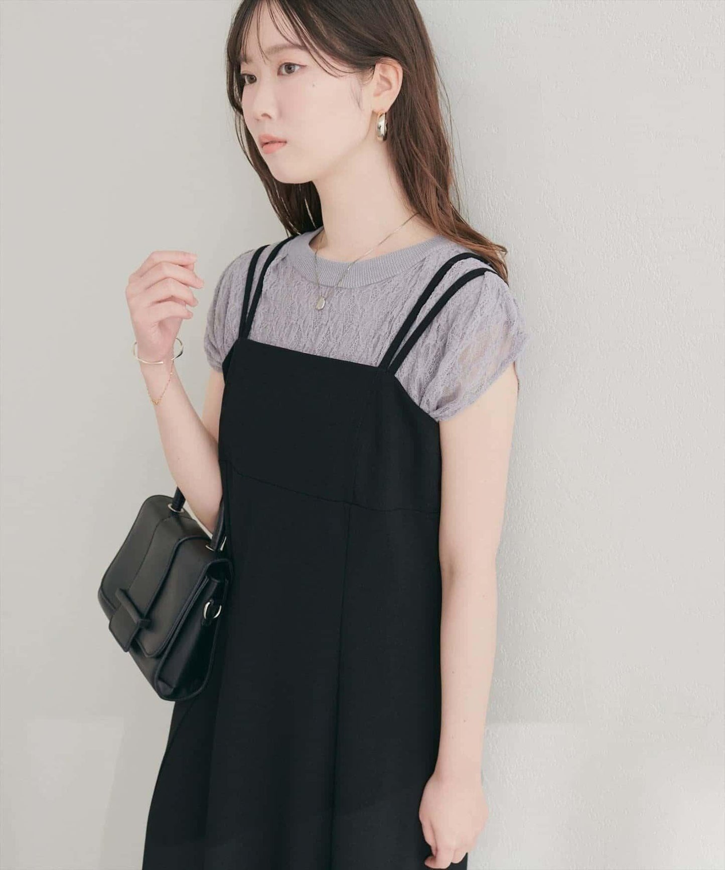 natural couture 接觸冷感蕾絲疊層針織衫