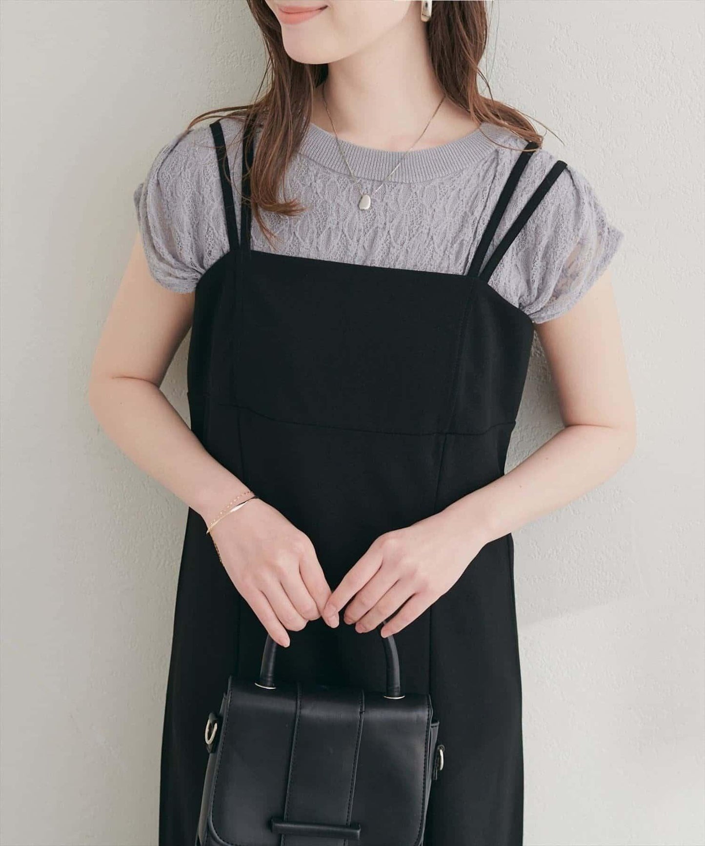 natural couture 接觸冷感蕾絲疊層針織衫