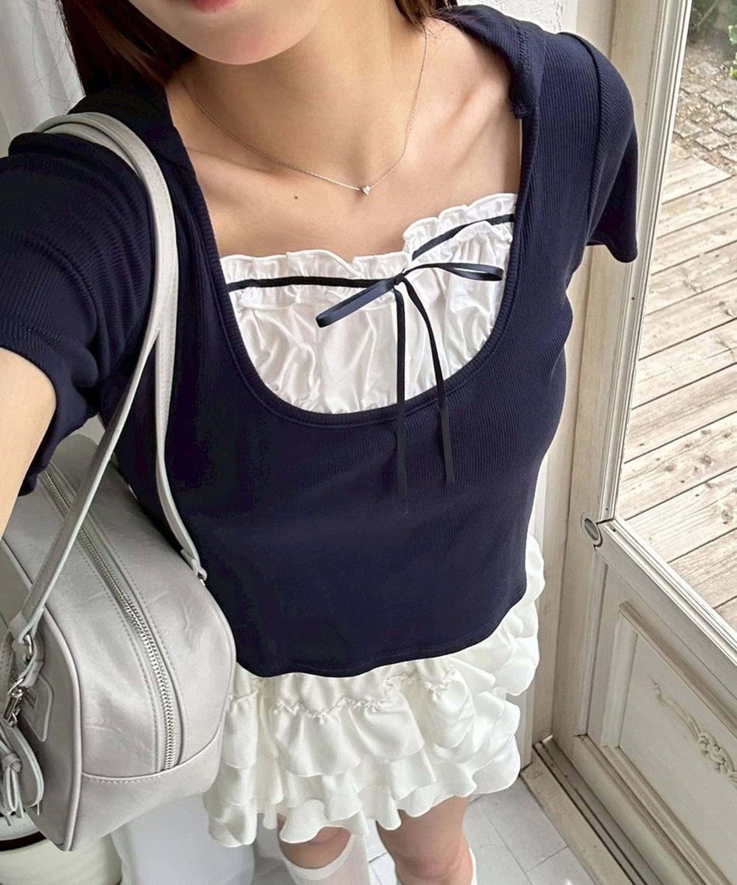 OLIVE des OLIVE 連帽拼接上衣