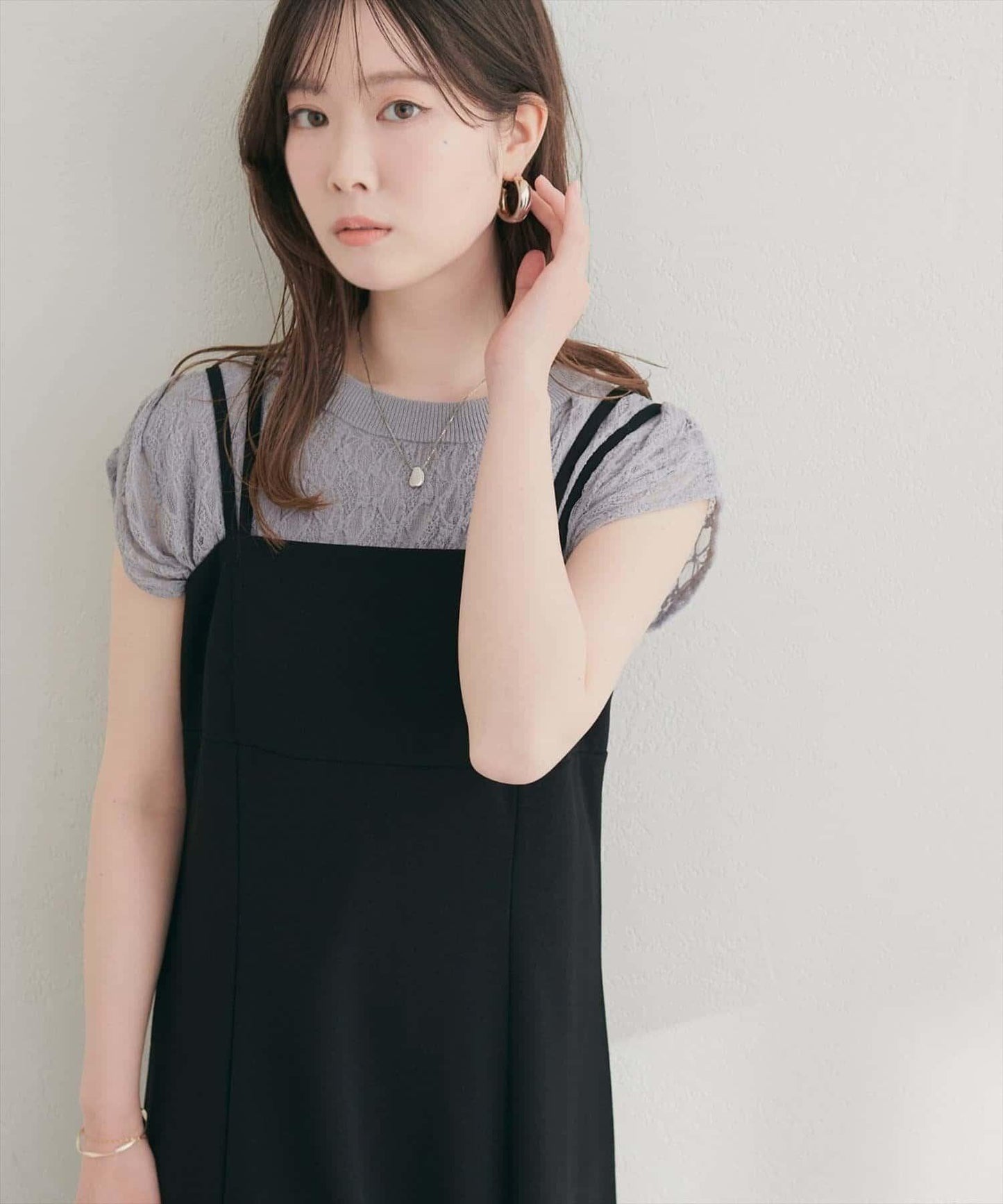 natural couture 接觸冷感蕾絲疊層針織衫