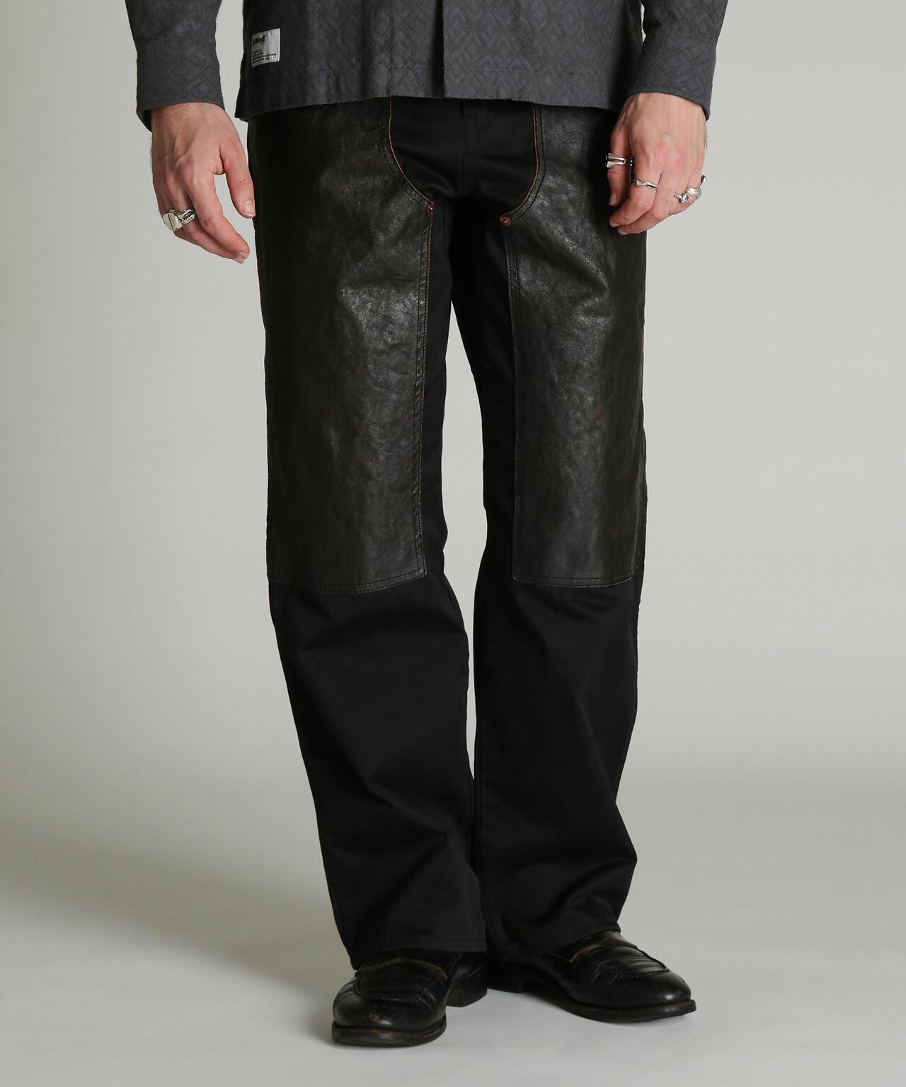 LEATHER COMB. DOUBLE KNEE PANTS 拼接雙膝長褲