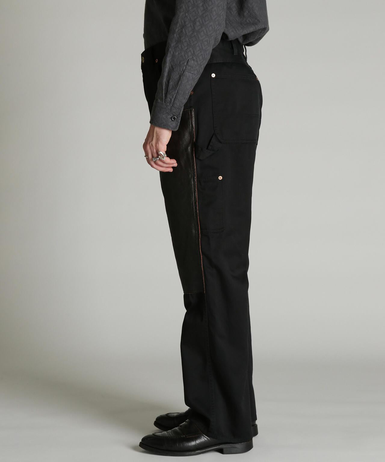 LEATHER COMB. DOUBLE KNEE PANTS 拼接雙膝長褲