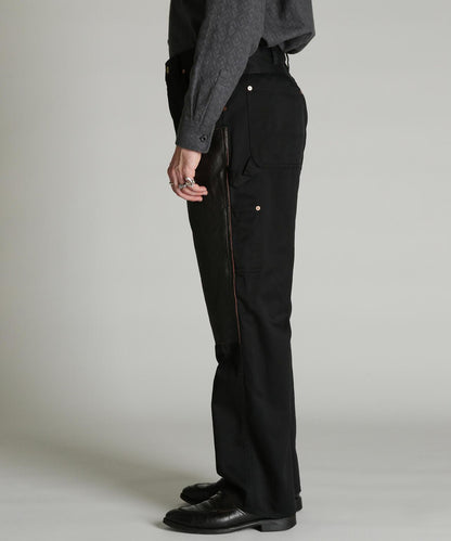 LEATHER COMB. DOUBLE KNEE PANTS 拼接雙膝長褲