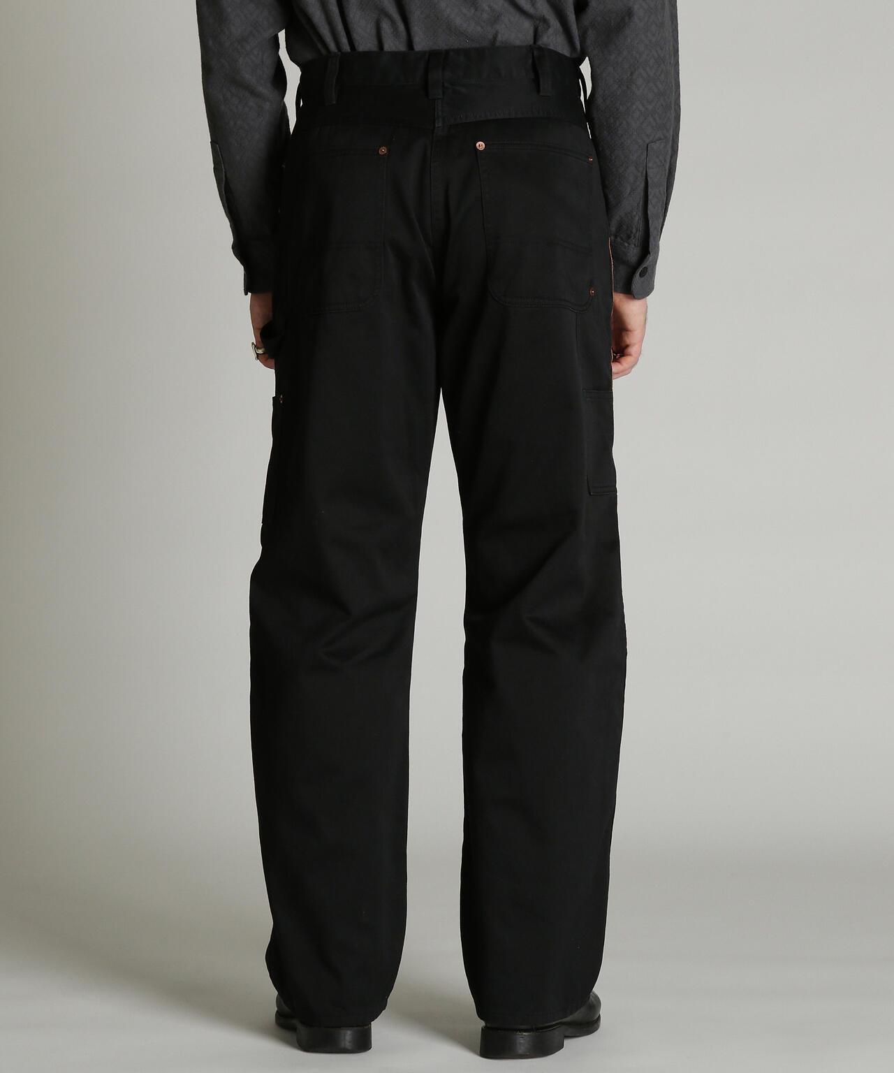 LEATHER COMB. DOUBLE KNEE PANTS 拼接雙膝長褲