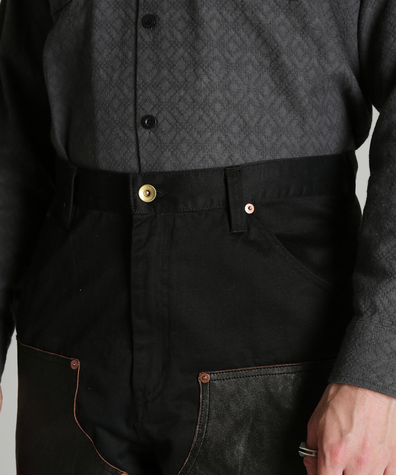 LEATHER COMB. DOUBLE KNEE PANTS 拼接雙膝長褲