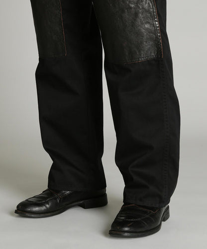LEATHER COMB. DOUBLE KNEE PANTS 拼接雙膝長褲