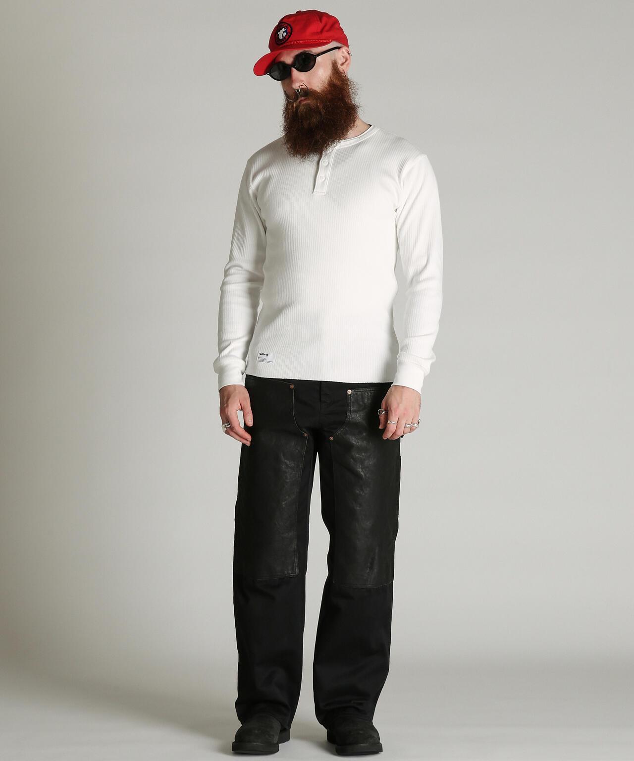 LEATHER COMB. DOUBLE KNEE PANTS 拼接雙膝長褲