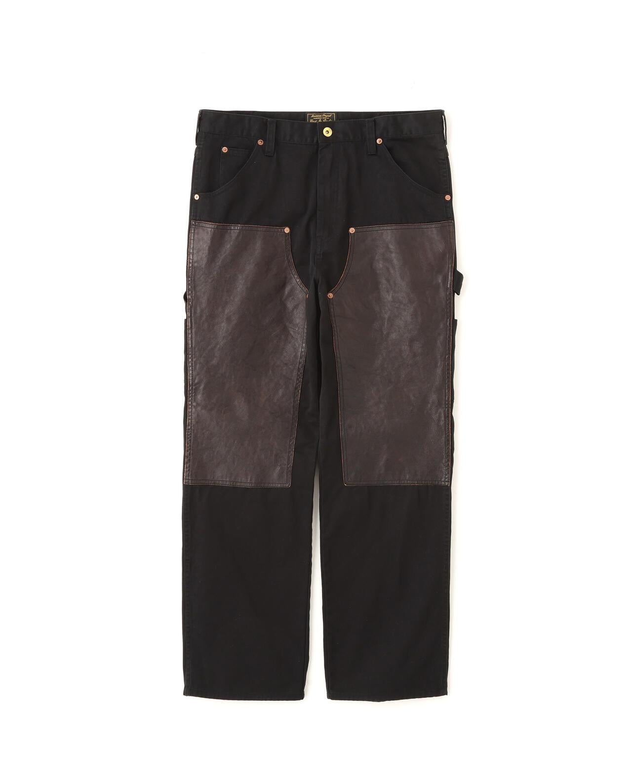 LEATHER COMB. DOUBLE KNEE PANTS 拼接雙膝長褲