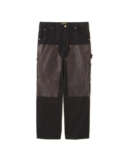 LEATHER COMB. DOUBLE KNEE PANTS 拼接雙膝長褲