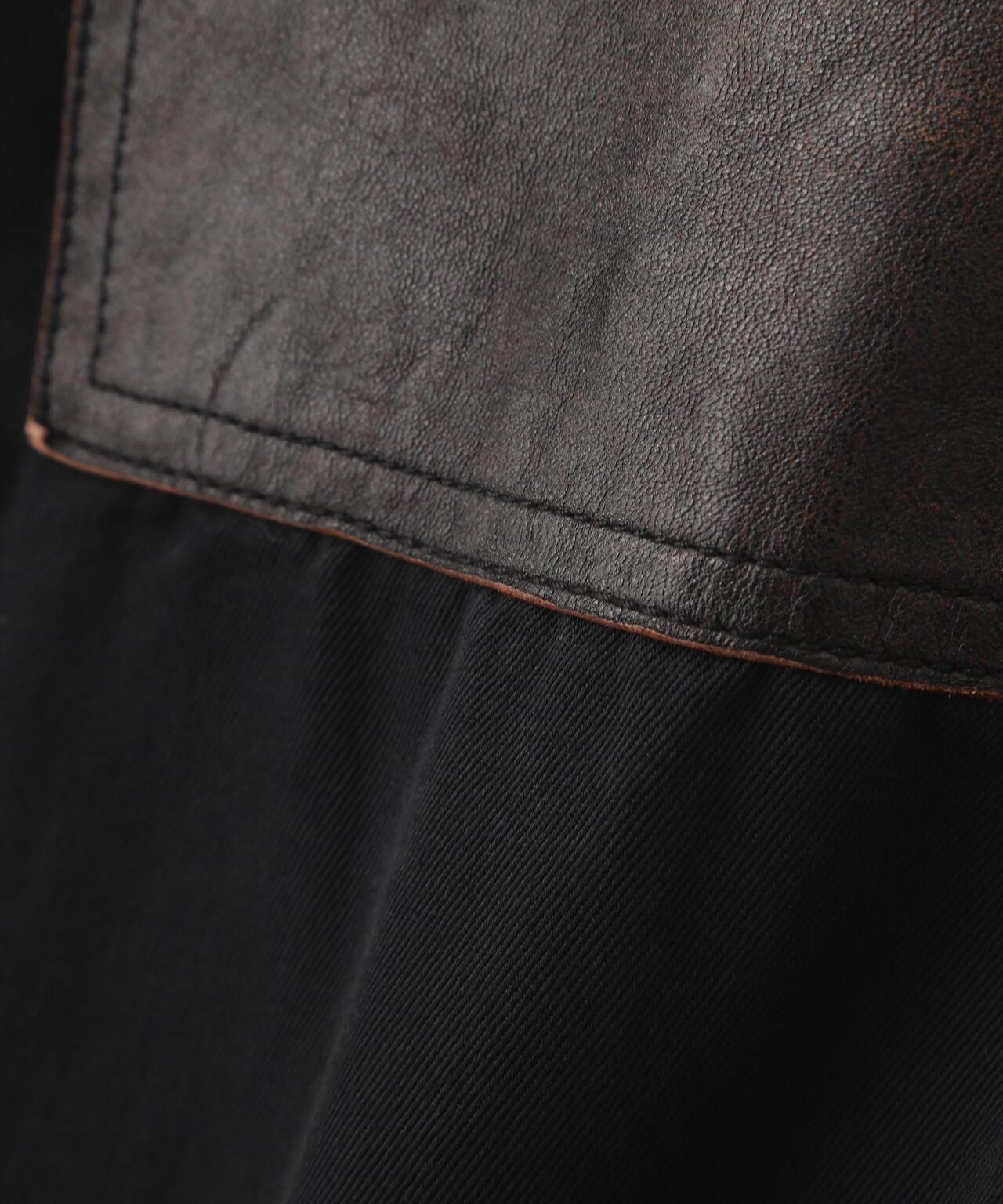 LEATHER COMB. DOUBLE KNEE PANTS 拼接雙膝長褲