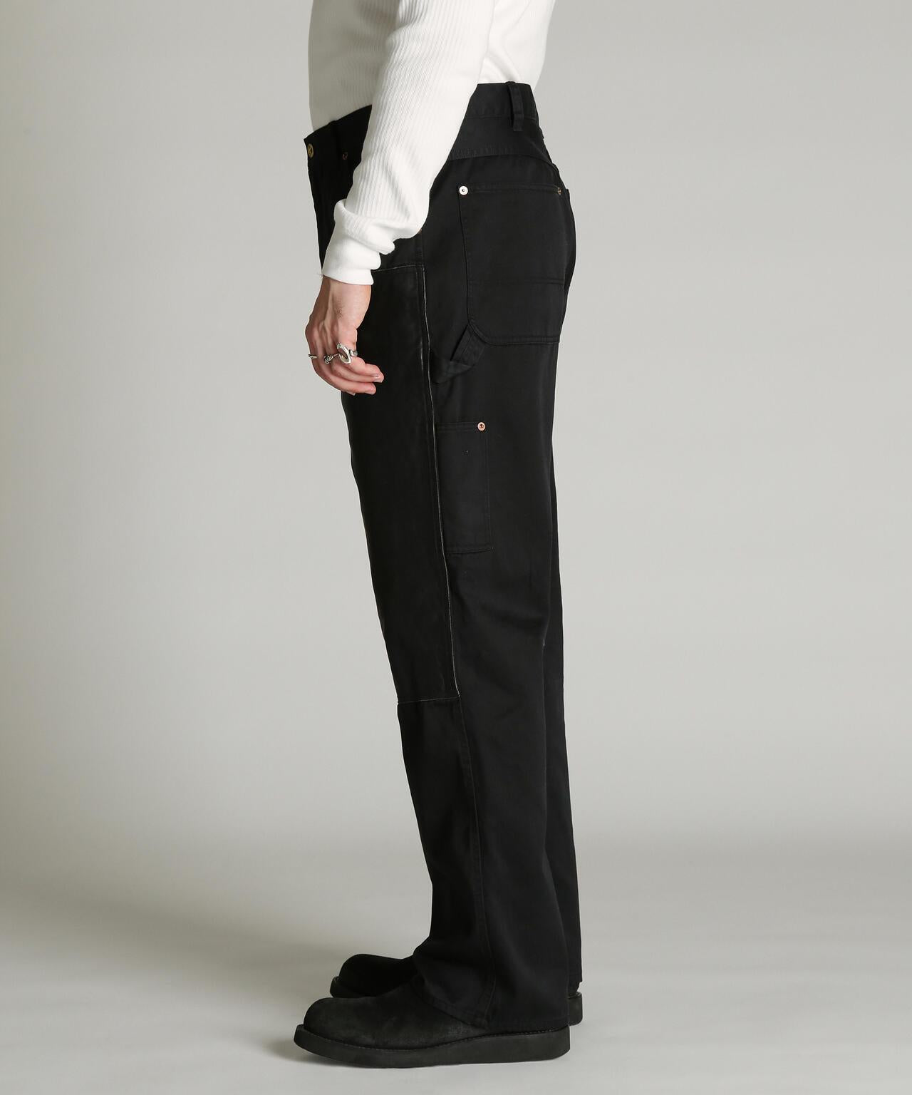 LEATHER COMB. DOUBLE KNEE PANTS 拼接雙膝長褲