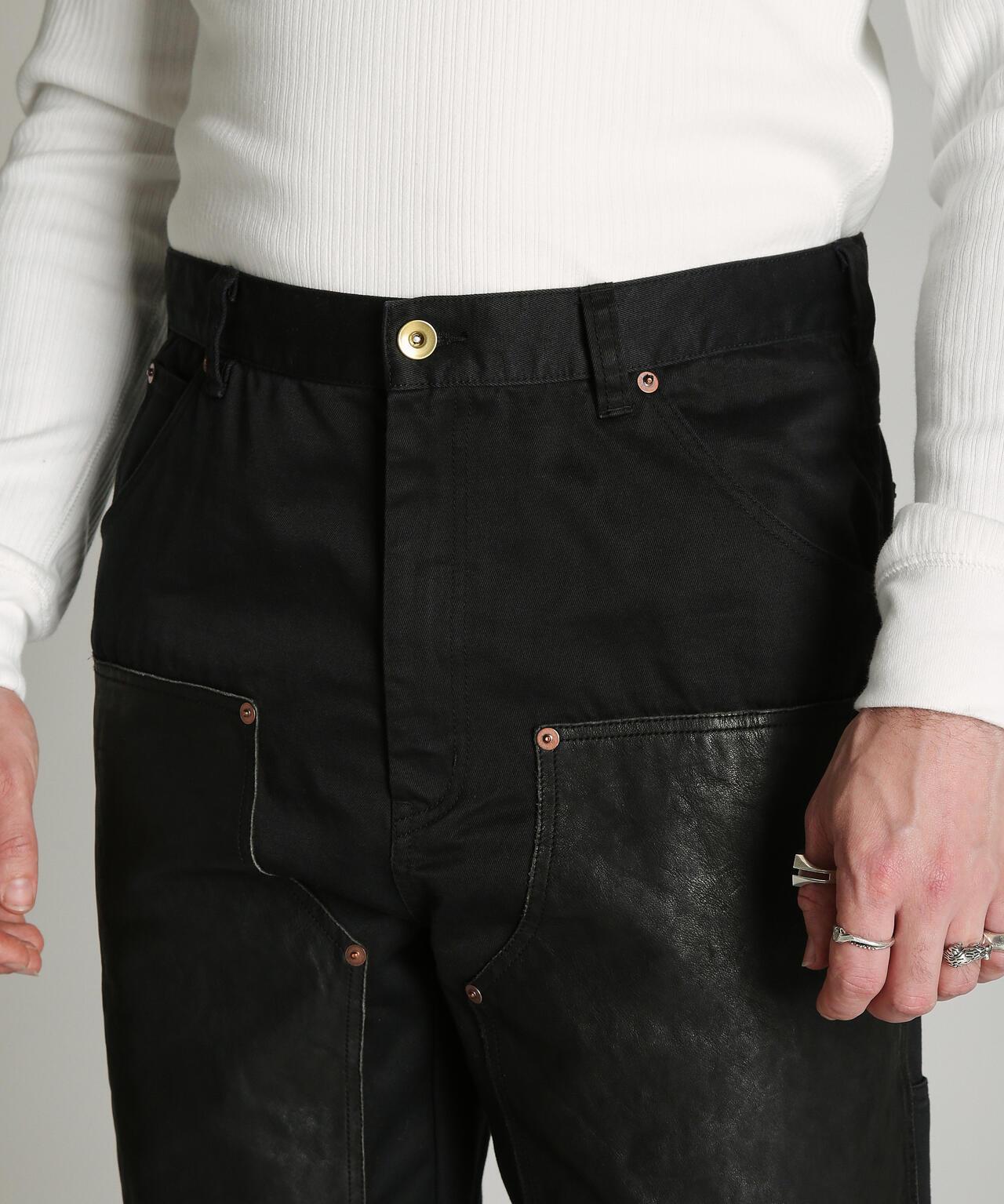 LEATHER COMB. DOUBLE KNEE PANTS 拼接雙膝長褲