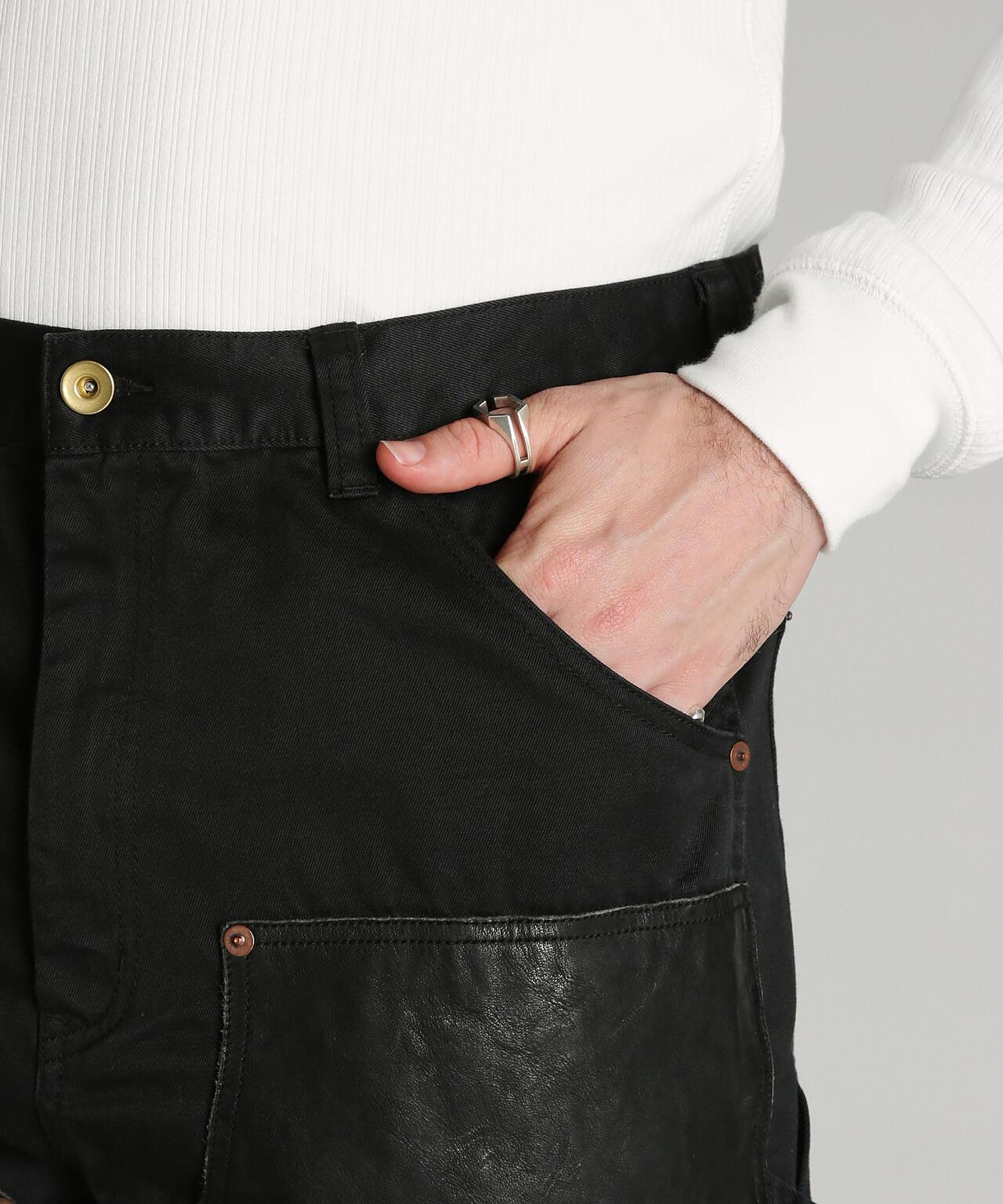 LEATHER COMB. DOUBLE KNEE PANTS 拼接雙膝長褲