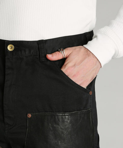 LEATHER COMB. DOUBLE KNEE PANTS 拼接雙膝長褲