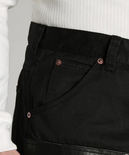 LEATHER COMB. DOUBLE KNEE PANTS 拼接雙膝長褲