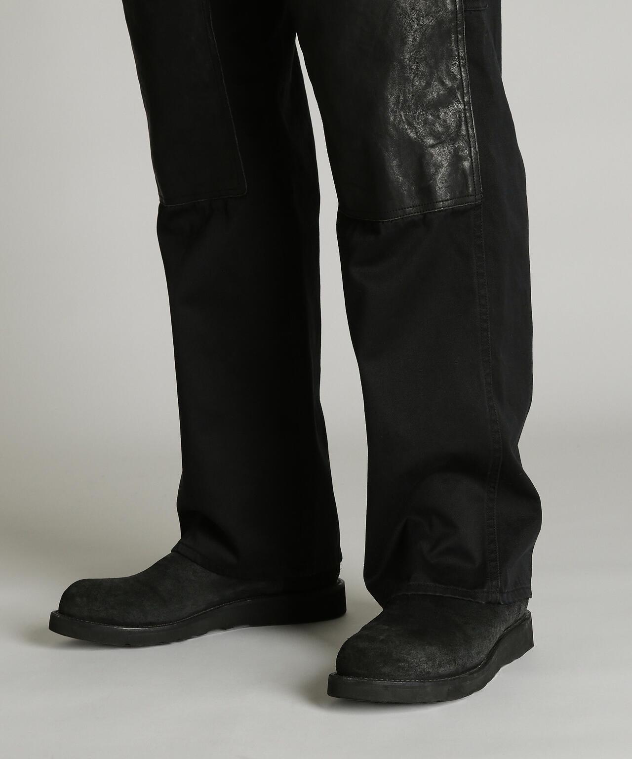 LEATHER COMB. DOUBLE KNEE PANTS 拼接雙膝長褲
