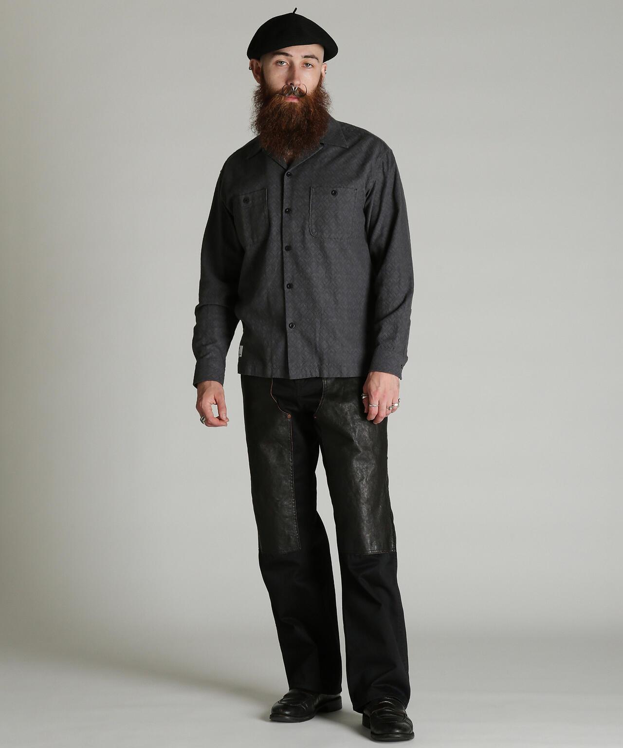LEATHER COMB. DOUBLE KNEE PANTS 拼接雙膝長褲