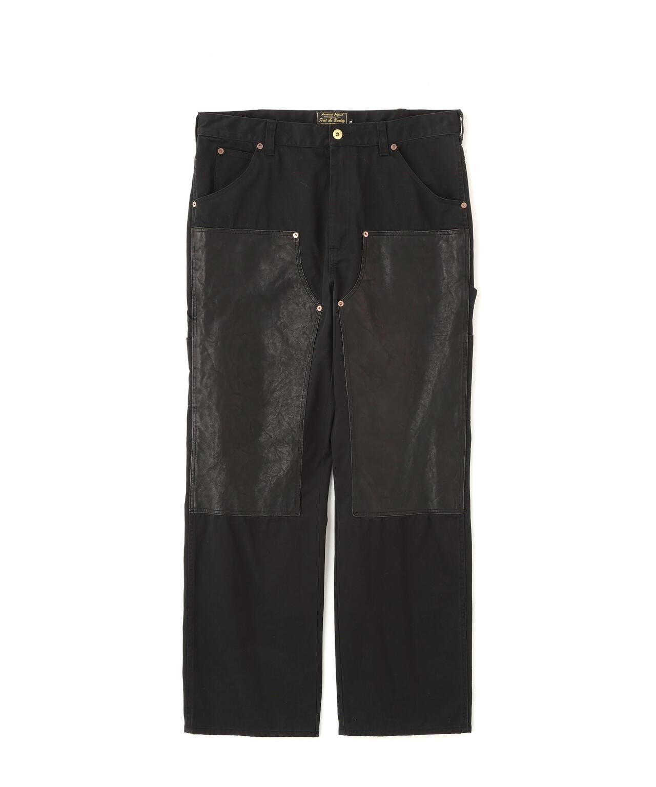 LEATHER COMB. DOUBLE KNEE PANTS 拼接雙膝長褲