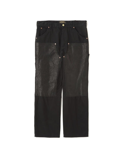 LEATHER COMB. DOUBLE KNEE PANTS 拼接雙膝長褲