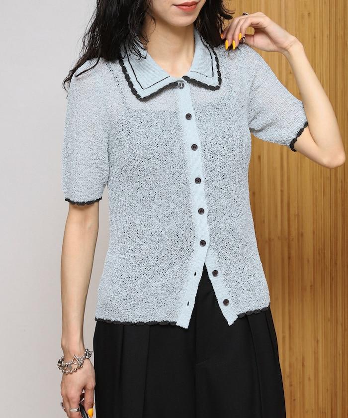 配色刺繡 Polo領 針織開衫