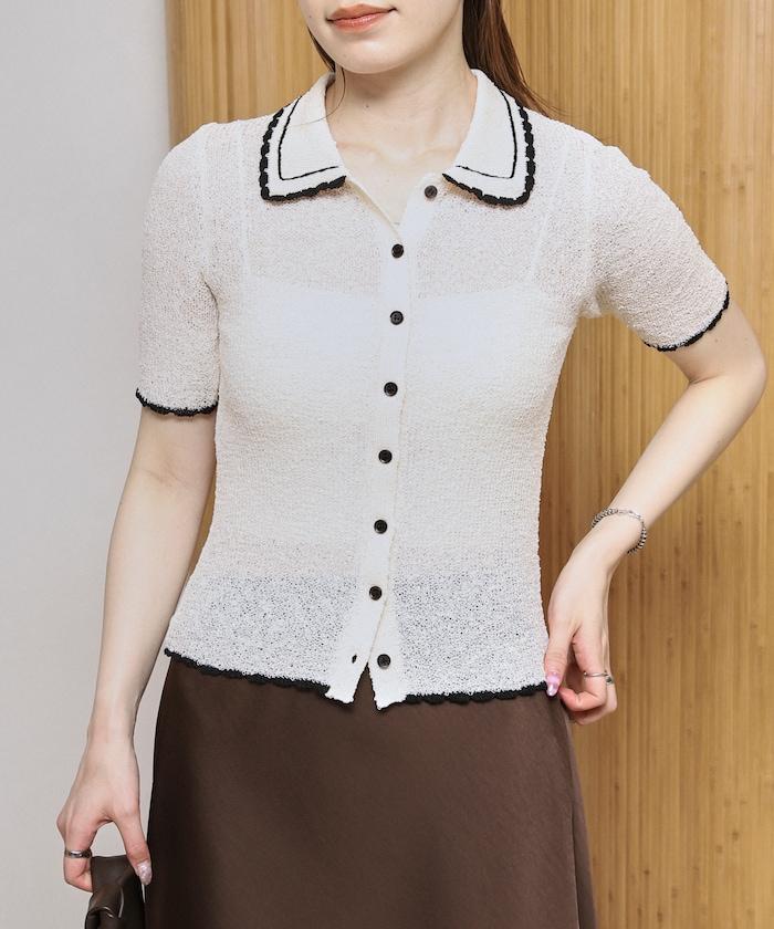 配色刺繡 Polo領 針織開衫