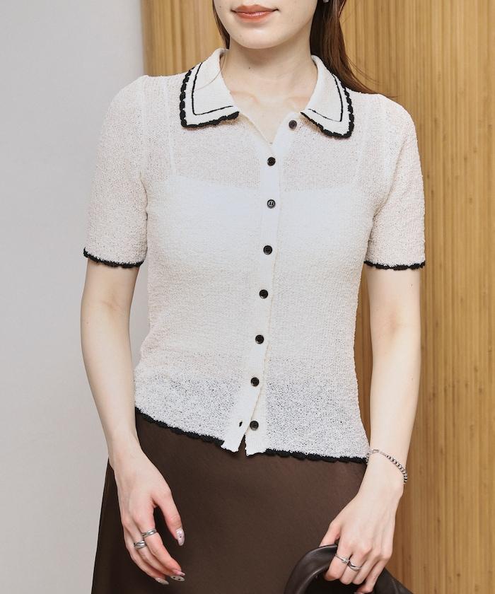 配色刺繡 Polo領 針織開衫