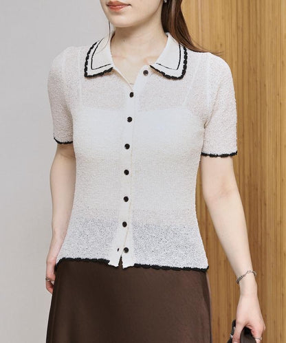 配色刺繡 Polo領 針織開衫