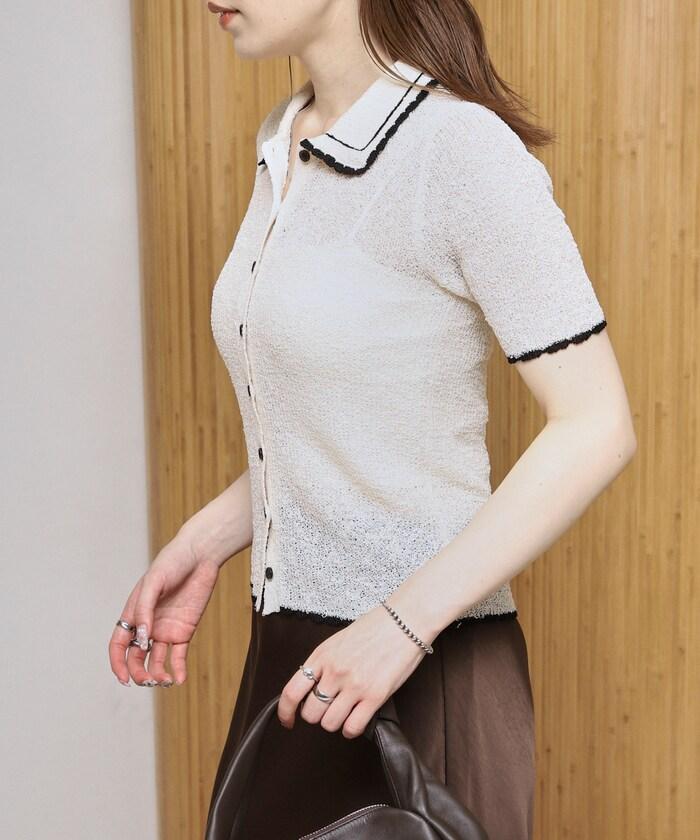 配色刺繡 Polo領 針織開衫