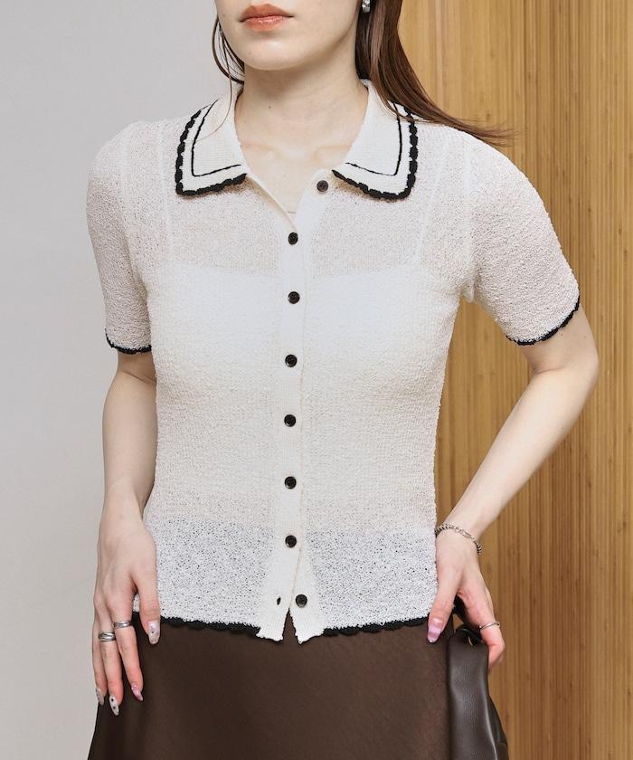 配色刺繡 Polo領 針織開衫
