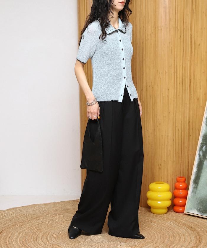 配色刺繡 Polo領 針織開衫