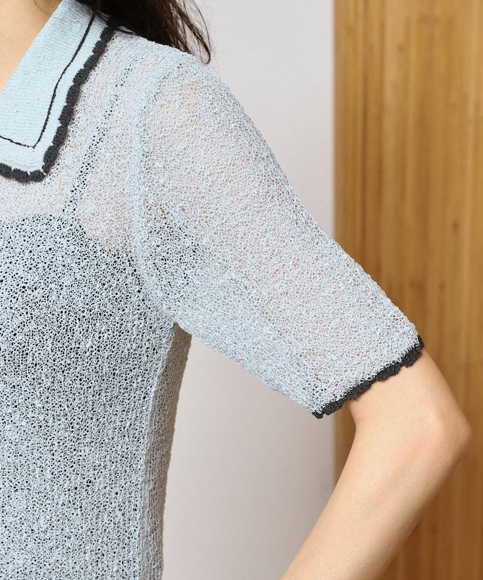 配色刺繡 Polo領 針織開衫