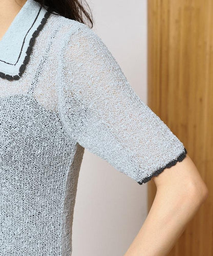 配色刺繡 Polo領 針織開衫